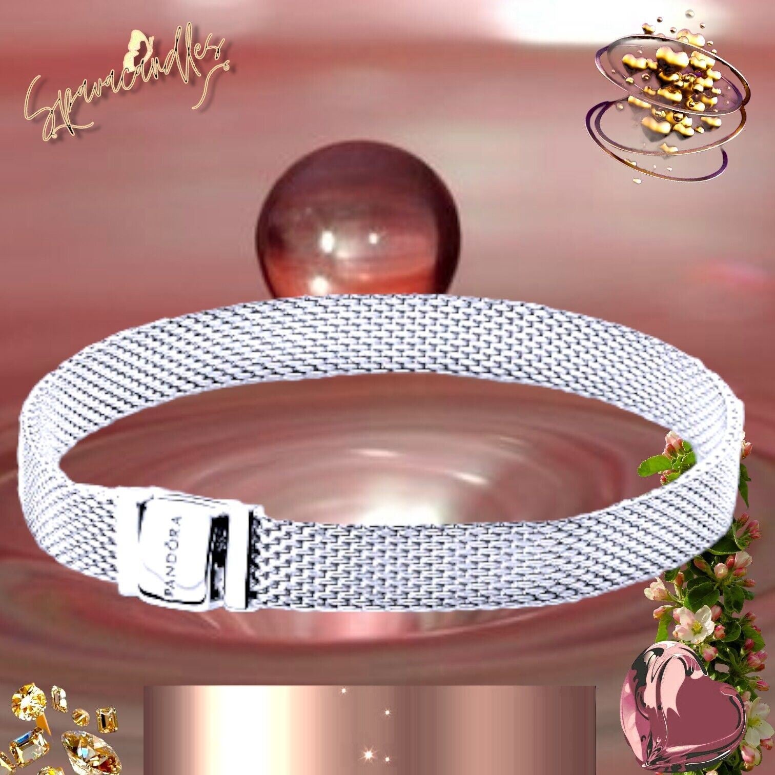 Reflexions Mesh Bracelet 925 Silver Gold Color Sparkling Clasp Reflexions  Bracelet Women Jewelry Making Gift